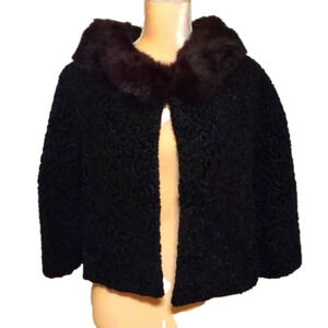 𝅺Vintage Persian Lamb Wool Jacket w/Mink fur collar Size: Small